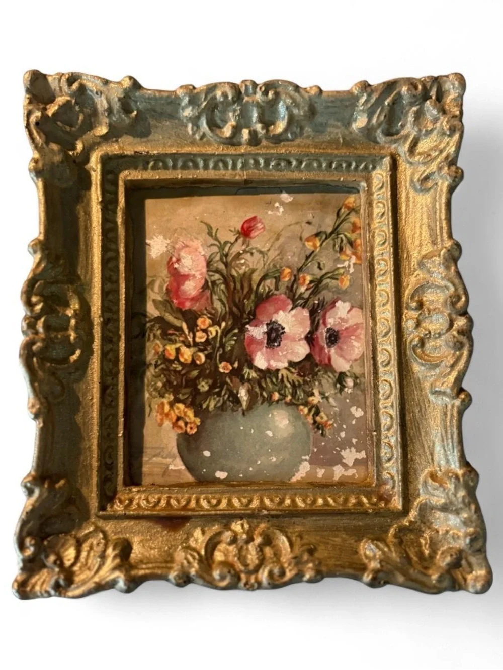 Signed MCM floral in vintage orange frame